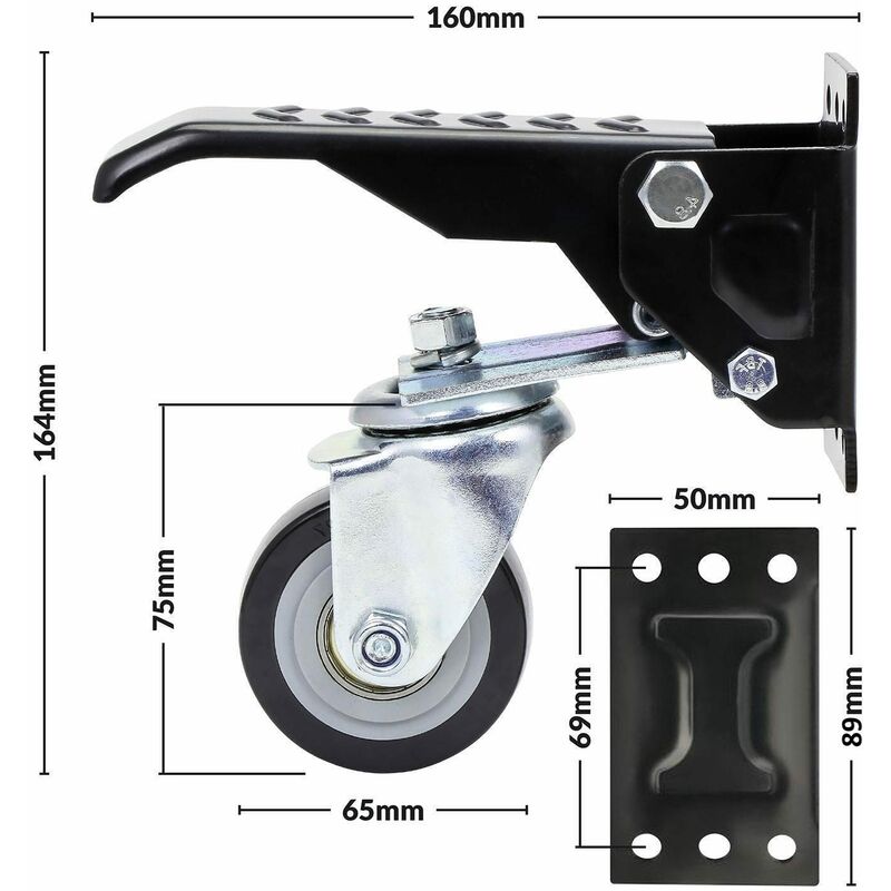Lot De 4 Roulettes Nivelantes Rétractables Skelang 80F – 360° 500 Kg Par Roulette, Plaque 90x90 Mm