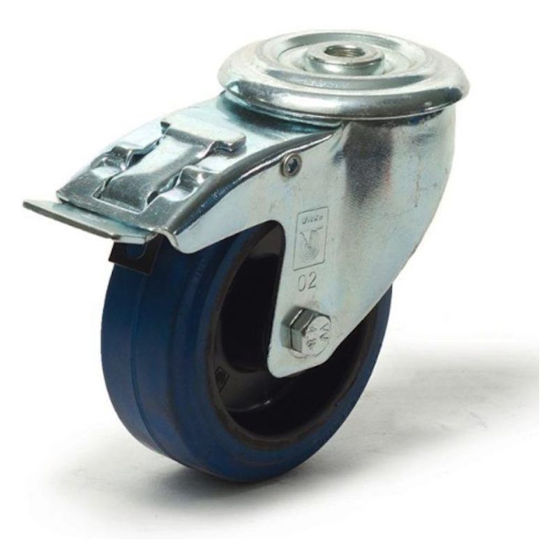 Roulette pivotante à frein diamètre 80 mm, roue caoutchouc EASYROLL® BLEU,  roulement à billes - 120 Kg