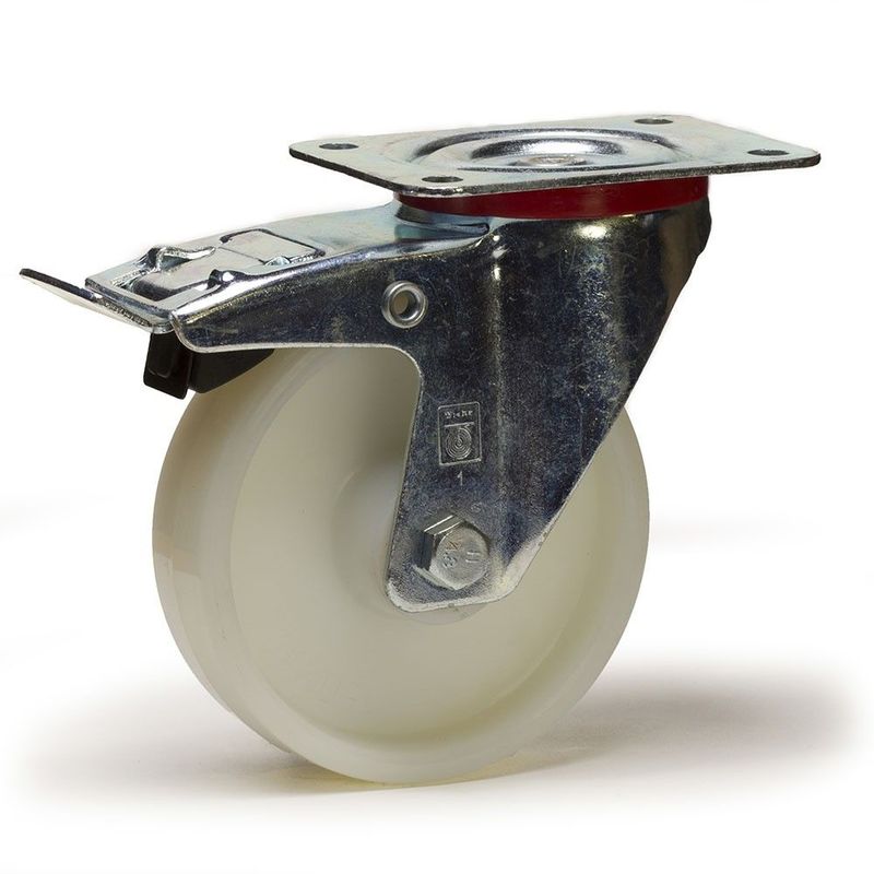 Roulette pivotante avec frein à bandage pneumatique, 150 x 30 mm, gris