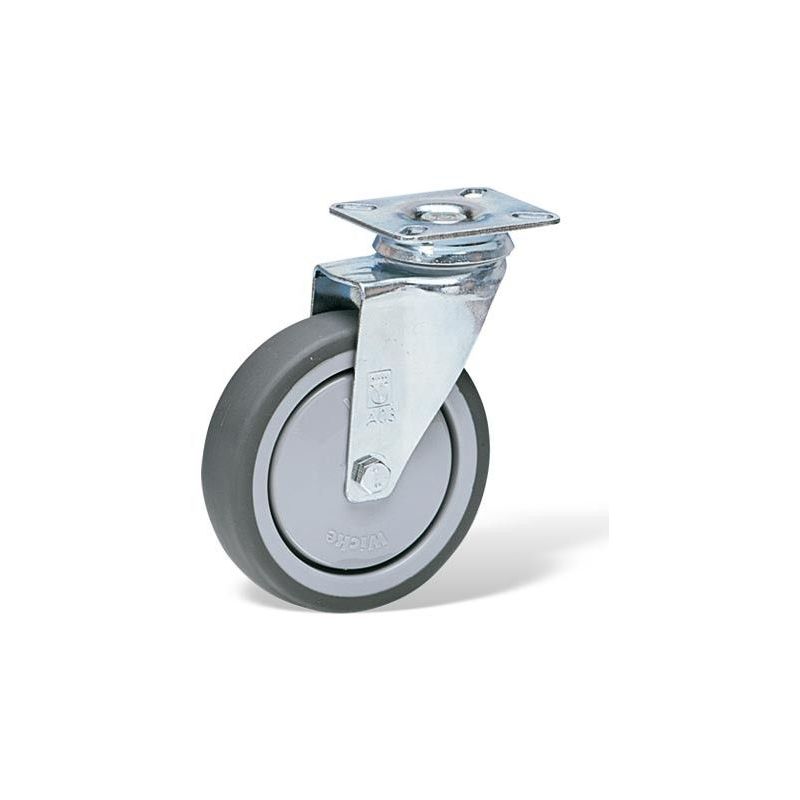 Roulette pivotante à frein diamètre 80 mm, roue caoutchouc EASYROLL® BLEU,  roulement à billes - 120 Kg