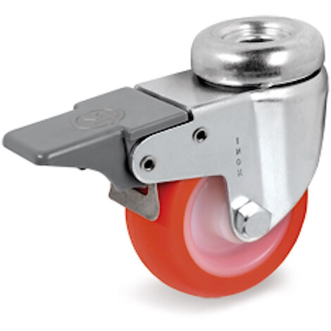 Roulette à oeil INOX pivotante à frein diamètre 60 mm roue polyuréthane rouge - 70 Kg (1/2)
