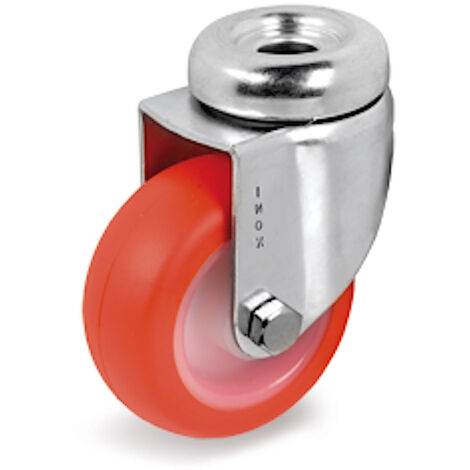 Roulette à oeil INOX pivotante diamètre 60 mm roue polyuréthane rouge - 70 Kg (1/2)