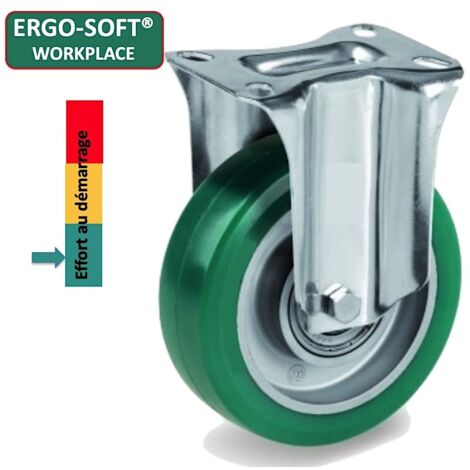 Roulette fixe diamètre 100 mm polyuréthane vert ERGO-SOFT® - 200Kg (1/2)