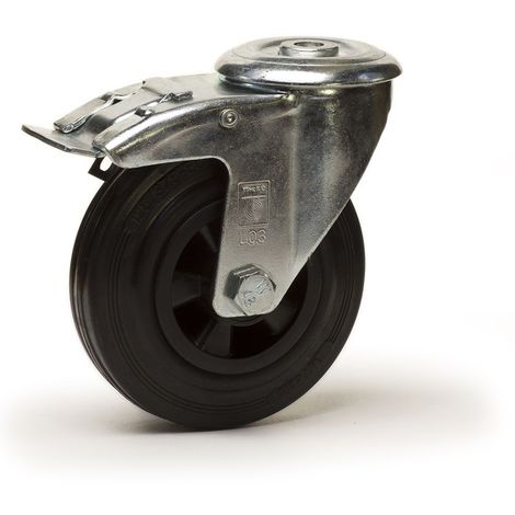 Roulette à oeil pivotante à frein diamètre 100 mm roue caoutchouc noir - 70  Kg