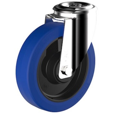 Roulette à oeil pivotante diamètre 125 mm roue caoutchouc élastique bleu - 250 Kg (1/2)