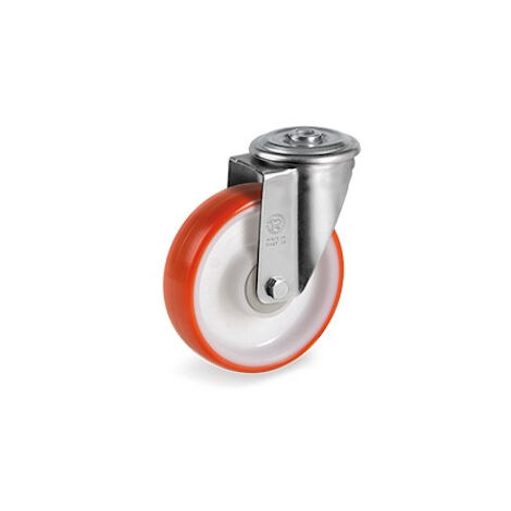 Roulette à oeil pivotante diamètre 80 mm roue polyuréthane rouge roulements à billes - 130 Kg (1/2)