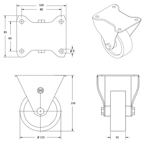 Roulette Pivotante à Frein Inox Polypropylène Diamètre 125mm Charge 150kg