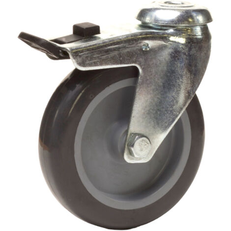 2Gt Roues Et Roulettes – Roulette à œil pivotante à frein 100 mm – Caoutchouc thermoplastique gris non marquant – Charge maximale 90 kg – Pour sols délicats (1/3)