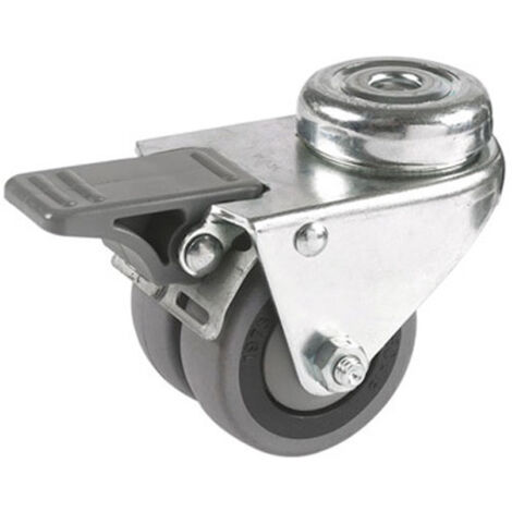 Roulette OEIL JUMELÉE pivotante à frein diamètre 50 mm caoutchouc GRIS - 60 Kg (1/3)