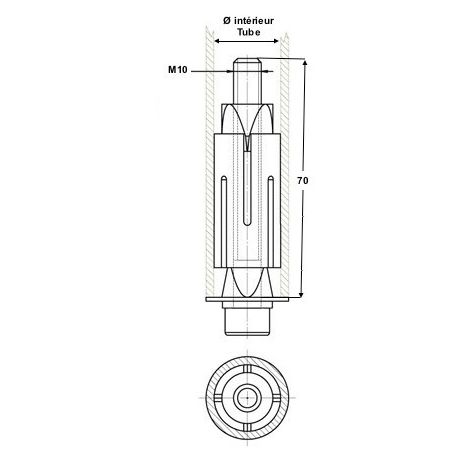 Douille expansible pour tube carré avec boulon M10