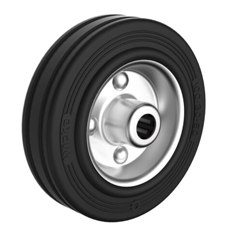 2Gt Roues Et Roulettes – Roue caoutchouc noir 100mm – Jante tôle – Largeur 30mm – Alésage 12mm – Longueur moyeu 40mm – Charge max 550kg – Roulement à rouleaux (1/3)