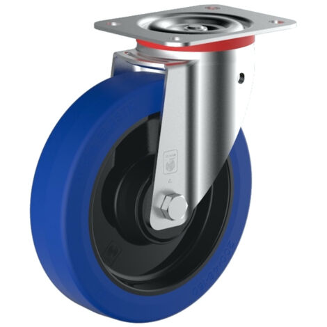 2Gt Roues Et Roulettes – Roulette pivotante caoutchouc EASYROLL® BLEU 100 mm – Charge 140 Kg – Roulement à rouleaux – Pour sols accidentés et mixtes