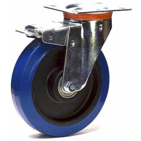 Roulette pivotante à frein caoutchouc EASYROLL® BLEU diamètre 100 mm roulement à rouleaux - 140 Kg