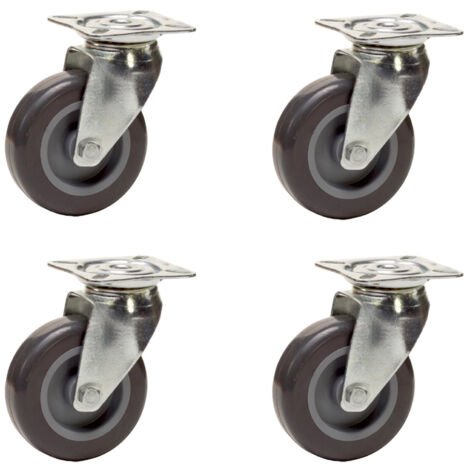 2Gt Roues Et Roulettes – Roulettes pivotantes en caoutchouc thermoplastique gris 75 mm – Charge 180 kg – Bandage non-tachant pour sols délicats – Lot de 4 (1/3)