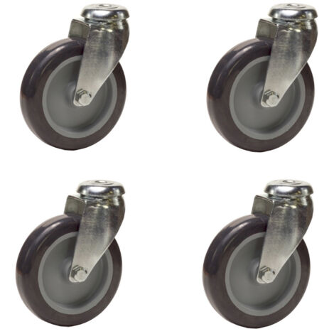 2Gt Roues Et Roulettes – Lot de 4 roulettes à œil pivotantes 50 mm – Caoutchouc thermoplastique gris – Charge max 120 kg – Fixation à trou central 10 mm (1/2)