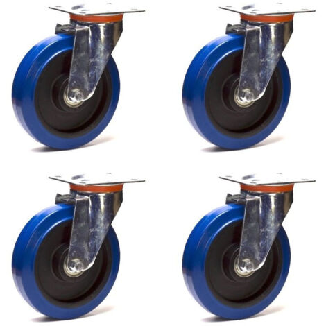 Lot de 4 roulettes pivotantes caoutchouc EASYROLL® BLEU 200 mm charge - 1050 Kg (1/3)