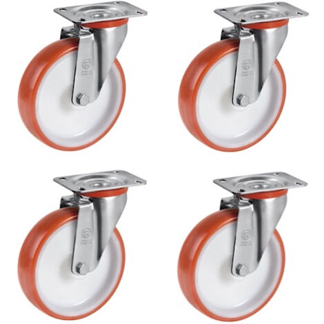 Lot de 4 roulettes pivotantes polyuréthane rouge 80 mm - 360 Kg (1/2)