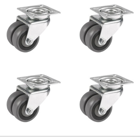 Lot de 4 roulettes pivotantes jumelées caoutchouc gris 50 mm - 180 Kg (1/2)