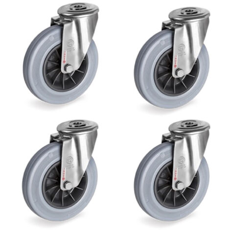 Lot de 4 roulettes à Oeil INOX pivotantes caoutchouc non tachant 100 mm - 210Kg (1/2)