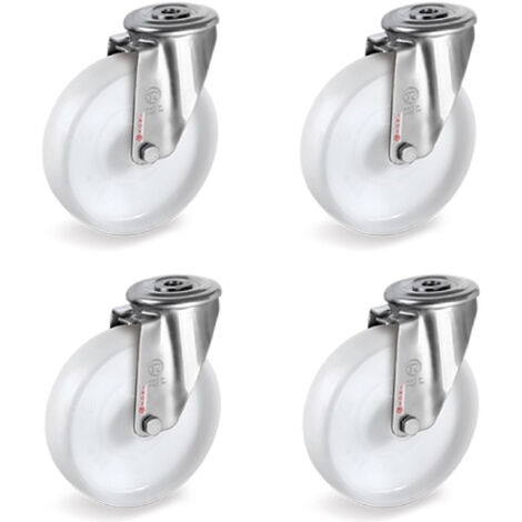 Lot de 4 roulettes à Oeil INOX pivotantes plastique blanc 100 mm - 450 Kg (1/2)
