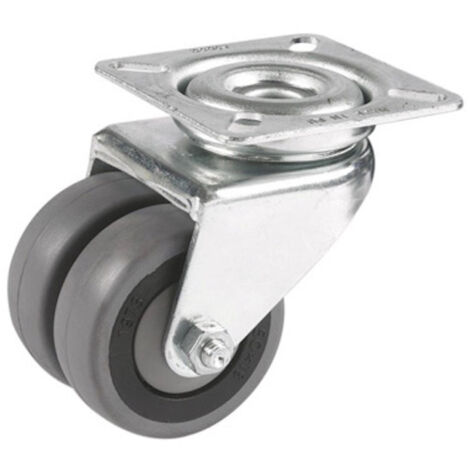 2Gt Roues Et Roulettes – Roulette jumelée pivotante 50 mm – Caoutchouc gris non marquant – Charge max 60 Kg – Roulements à billes pour sols irréguliers
