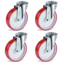 Lot de 4 roulettes à oeil pivotantes polyuréthane rouge 100 mm - 510Kg