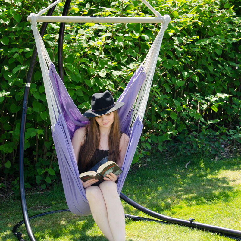 AMANKA Hammock Seat 2 people 150Kg XXL swinging cloth chair 100 cotton 185x130cm hanging fabric swing incl swivel 360 Lavender