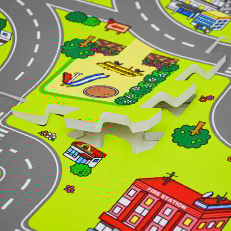 9 Pieces Kids Road Play Mat - 30x30 Foldable Play Rug - Road Mat for Toy Cars