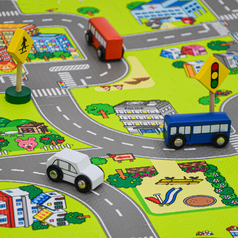 9 Pieces Kids Road Play Mat 30x30 Foldable Play Rug Road Mat for Toy Cars