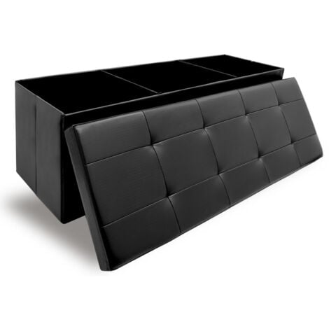 110cm Foldable Ottoman Storage Box - 120L Faux Leather Sofa Stool - Storage Box