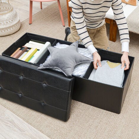 110cm Foldable Ottoman Storage Box - 120L Faux Leather Sofa Stool - Storage Box