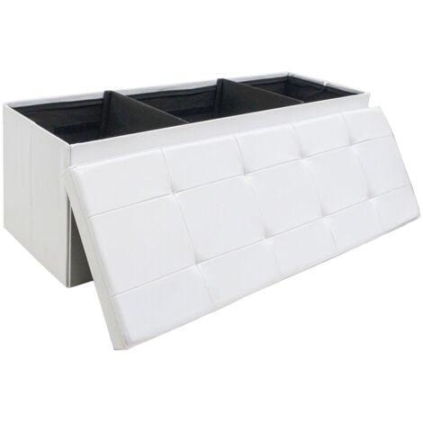 110cm Foldable Ottoman Storage Box - 120L Faux Leather Sofa Stool - Storage Box