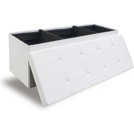 110cm Foldable Ottoman Storage Box - 120L Faux Leather Sofa Stool - Storage Box