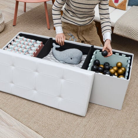 110cm Foldable Ottoman Storage Box - 120L Faux Leather Sofa Stool - Storage Box