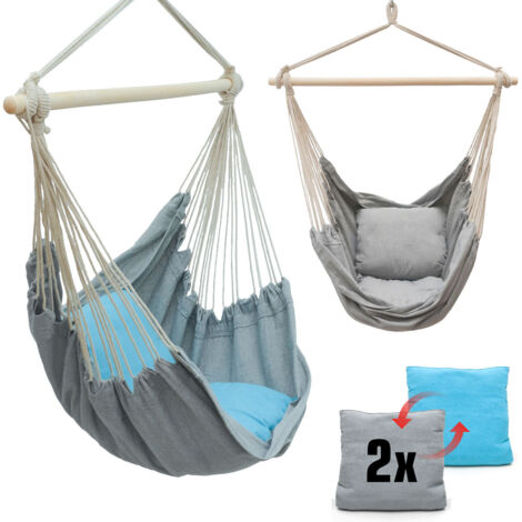 Balcony Hanging Chair with Reversible Cushions Grey Blue