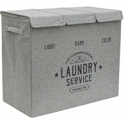 3 Compartment Laundry Basket - 60x30x50 Organizer with Lid - 84L Separation  Bin