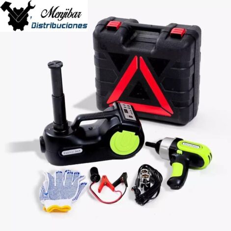 GATO HIDRÁULICO 4 EN 1 PARA COCHE CON BOMBA DE INFLADO, LLAVE DE IMPACTO ELÉCTRICA Y CARGADORA LED (1/5)