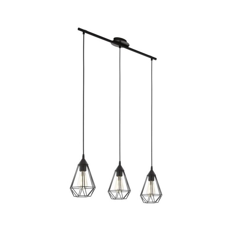 Lámpara colgante vintage Eglo de metal negro con tres puntos de luz 220-240 V IP20 hierro