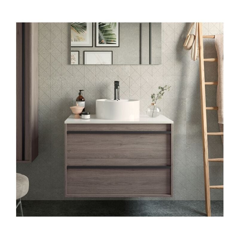 Mueble de Baño Suspendido Encimera Madera, 80cm