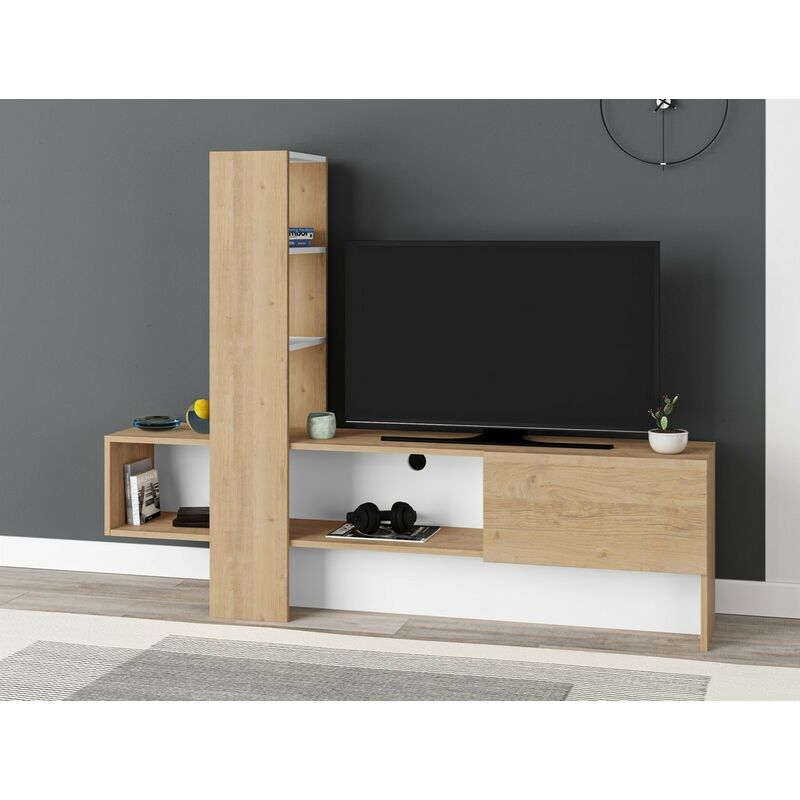 Mueble de TV 180 cm Asia Roble claro y Gris antracita - Abitare