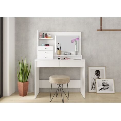 Tocador 100x142 cm blanco con espejo y cajones