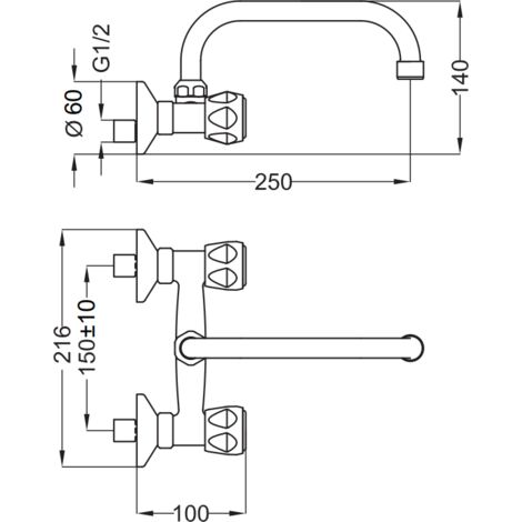 Grupo Fregadero De Pared Con Caña Superior - Boca De 20 Cm, Giratoria, Ideal Para Cocina