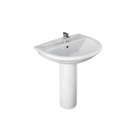 Lavabo ovalado 65x51 cm en cerámica blanca brillo - Rak Ceramics Karla - Con medio pedestal para lavabo