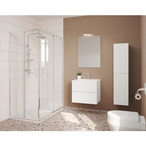 Columna de baño suspendida 36x140 cm blanco brillo con dos puertas