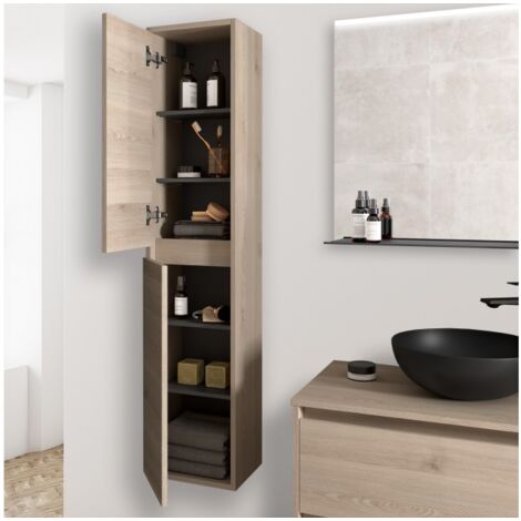 Columna de baño suspendida 30 x 140 cm natural con dos puertas - Nova