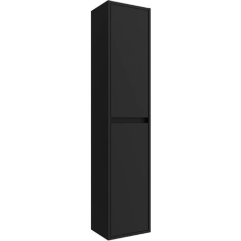 Columna de baño suspendida 30 x 140 cm negro satinado con dos puertas - Nova