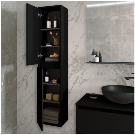 Columna de baño suspendida 30 x 140 cm negro satinado con dos puertas - Nova
