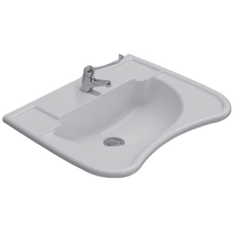 Lavabo suspendido ergonómico de 67x56 en cerámica blanca brillo