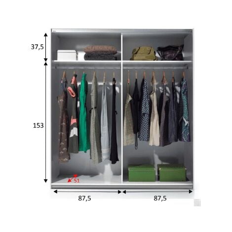 Armario blanco mate y roble con 2 puertas correderas 180 x 200 H cm - Verbania