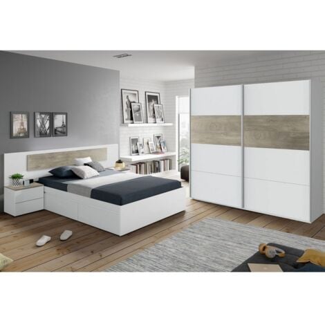 Armario blanco mate y roble con 2 puertas correderas 180 x 200 H cm - Verbania